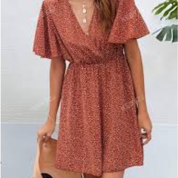 Dresses & Skirts - flirty women's cinnamon polkadot v neck dress